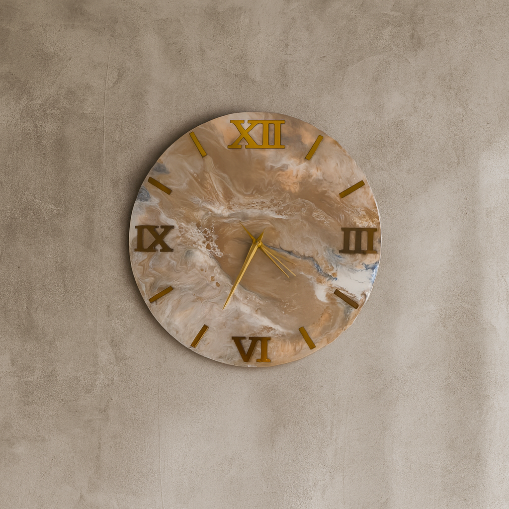 Elegant Resin Marble Wall Clock | Gold Roman Number Design | Modern Home & Office Decor
