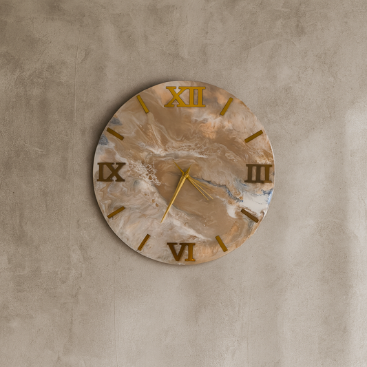 Elegant Resin Marble Wall Clock | Gold Roman Number Design | Modern Home & Office Decor