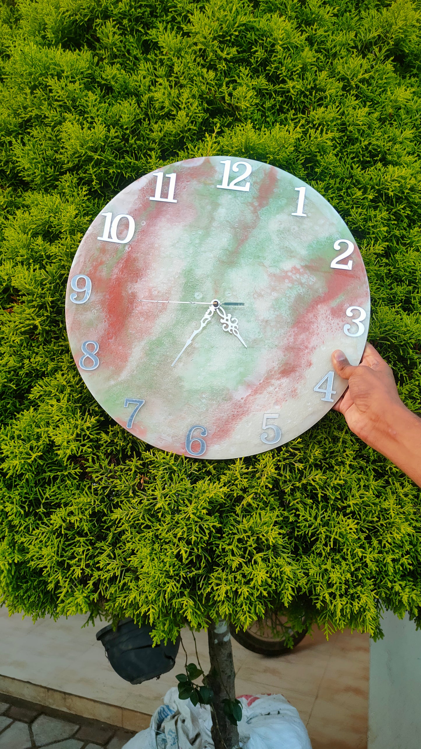 Resin art wall clock natural stone theme