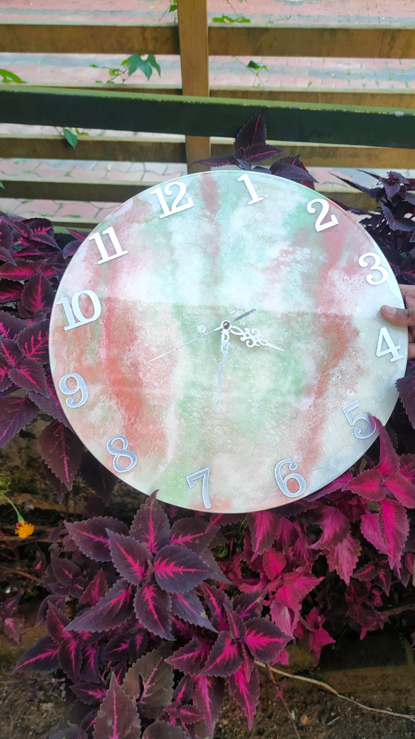Resin art wall clock natural stone theme