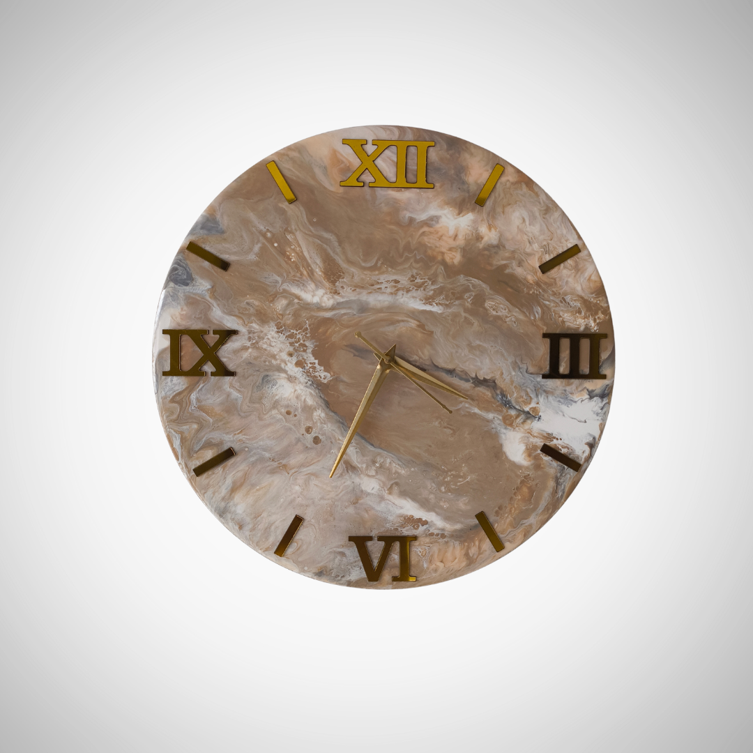 Elegant Resin Marble Wall Clock | Gold Roman Number Design | Modern Home & Office Decor