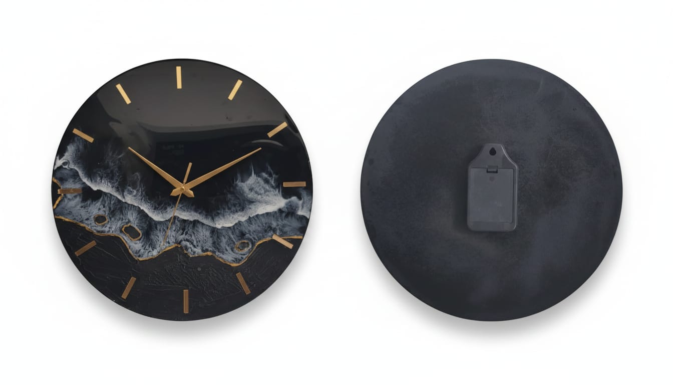 Black & Gold Ocean Resin Wall Clock – Handcrafted Epoxy Wave Art for Modern Interiors