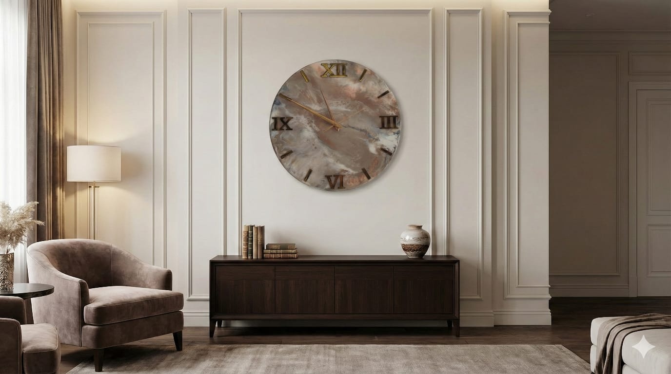 Elegant Resin Marble Wall Clock | Gold Roman Number Design | Modern Home & Office Decor